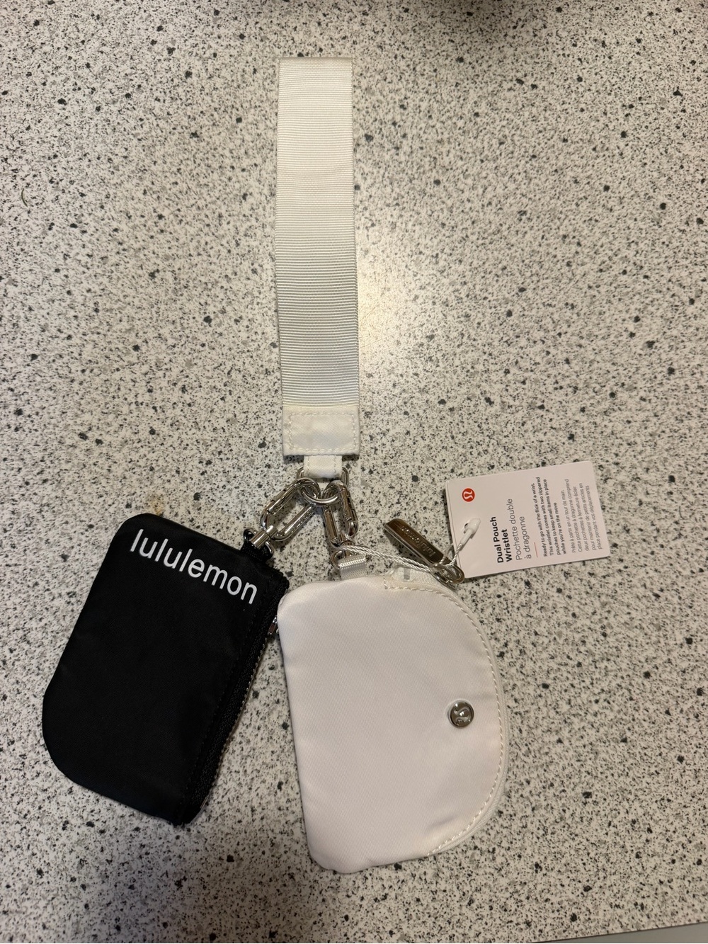 lululemon Black Zip Card Pouch with White Snap Coin Case and White Strap